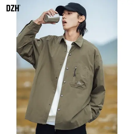 男士绿色长袖衬衫男高级感痞帅男装休闲衬衣工装外套潮牌春秋上衣商品大图