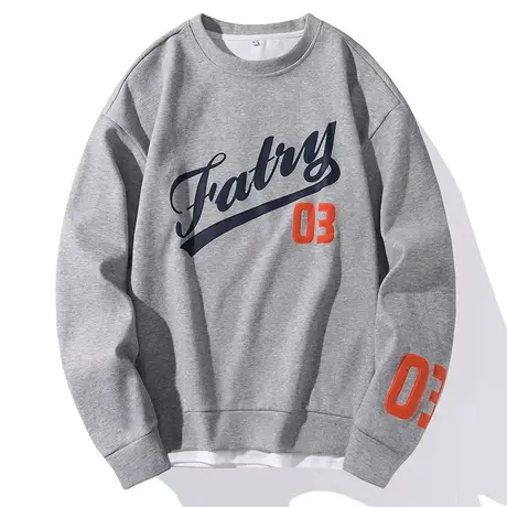 潮流百搭宽松卫衣男2022春秋季新款印花圆领无帽长袖T恤上衣服图片