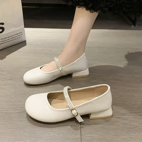 仙女鞋温柔单鞋女夏季2023新款低跟百搭配裙子晚晚鞋玛丽珍豆豆鞋商品大图