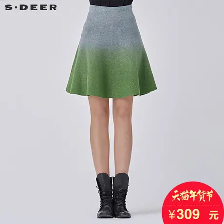s.deer圣迪奥女装文艺渐变晕染A廓波浪摆针织半身短裙秋S16481377图片