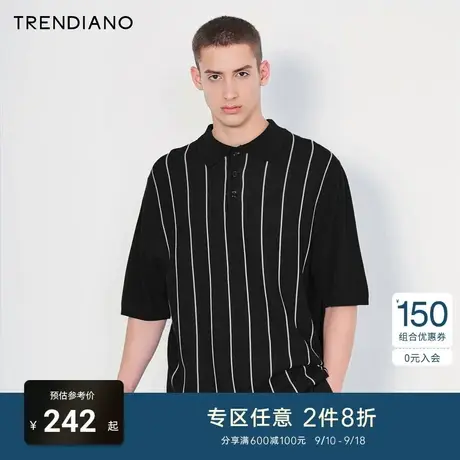 TRENDIANO潮牌官方春夏男装时尚运动简约百搭针织衫短袖翻领毛衣商品大图