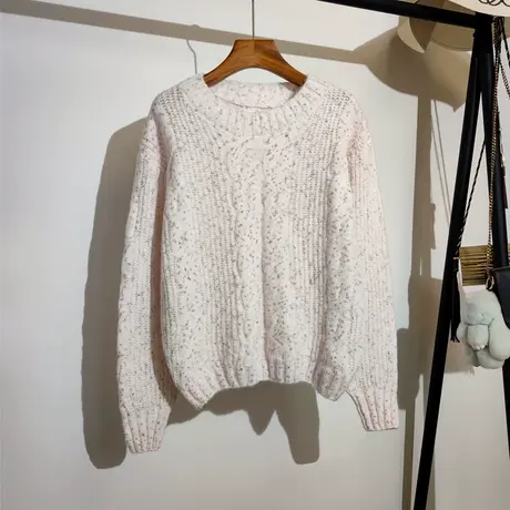 麻花毛衣女宽松套头2023秋冬新款圆领百搭打底长袖针织衫上衣外穿商品大图