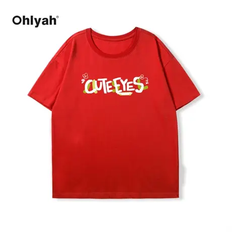 Ohlyah春季新款2024本命年衣服情侣红色纯棉t恤男女新年拜年短袖商品大图