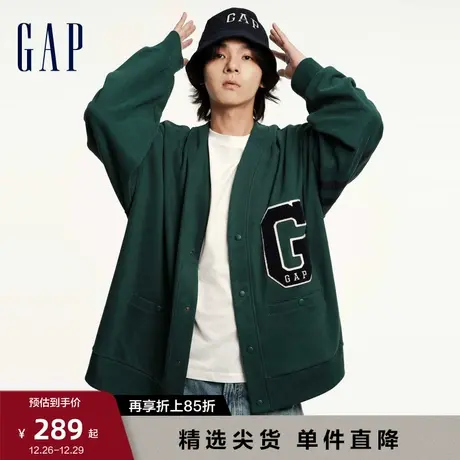 【断码优惠】Gap男女装秋季LOGO宽松V领开衫学院风情侣装892268图片