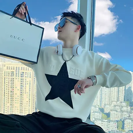 ins潮牌圆领卫衣春秋季撞色长袖T恤字母打底衫2023新款百搭外套商品大图