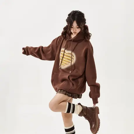 YEP复古美拉德穿搭连帽卫衣女春秋2024新款潮牌宽松oversize外套商品大图