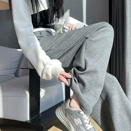 高腰阔腿裤女2024春秋新款宽松显瘦窄版垂感休闲百搭直筒拖地长裤图片