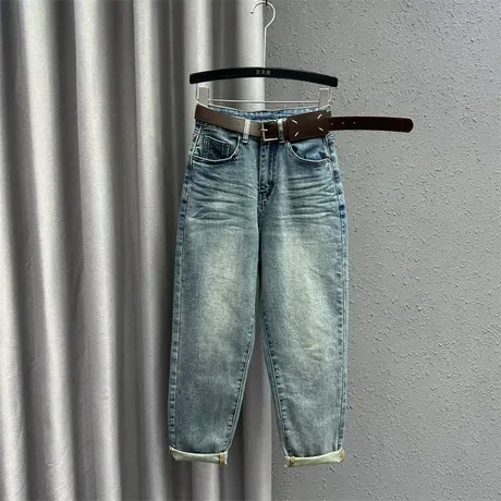 欧货洗水做旧老爹牛仔裤女2024春季新款宽松显瘦百搭哈伦裤垮裤潮图片