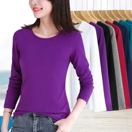可外穿长袖t恤女圆领修身春秋季新款内搭打底衫紧身上衣百搭纯色图片