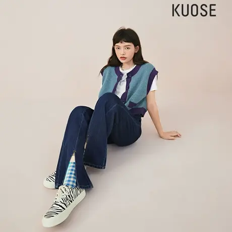 阔色高腰显瘦牛仔裤女2023新款春秋微喇叭裤阔腿开叉直筒裤子夏图片