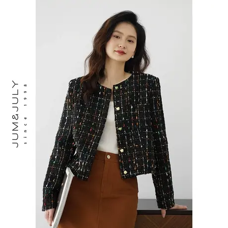 嘉茱莉2024新款点彩粗花呢小香风外套女小个子短款上衣短外套小众商品大图