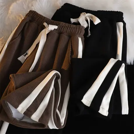 灯芯绒阔脚裤子女秋冬加绒加厚宽松高腰直筒垂感雪尼尔运动休闲裤图片