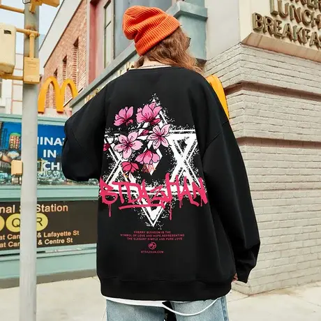 日系樱花高街情侣卫衣男潮流宽松ins春秋圆领宽松oversize国潮牌商品大图