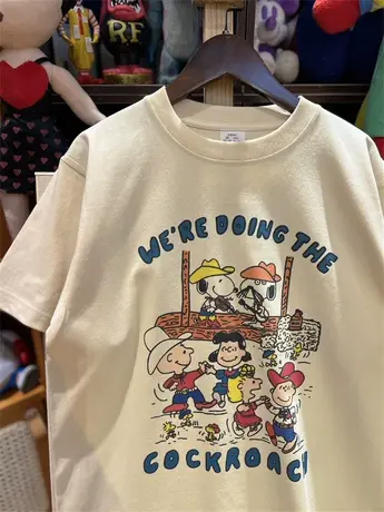 美式复古vintage 史努比布朗全员 小领口宽松纯棉男女款短袖T恤图片