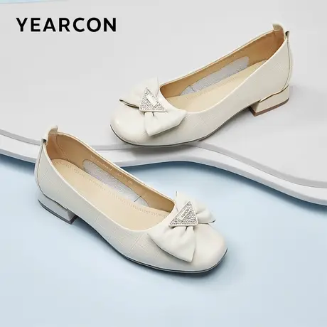 意尔康女鞋春秋季真皮方头粗跟单鞋低跟皮鞋通勤气质法式工作鞋商品大图