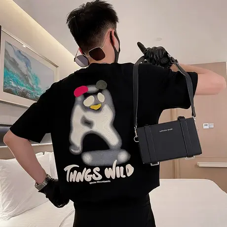 韩版卡通趣味印花短袖T恤男夏季ins潮流小众设计感圆领半截袖体恤商品大图