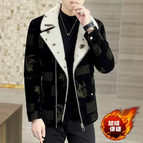 男装2022新款冬季加绒加厚外套痞帅毛领保暖冬装男士休闲夹克上衣商品大图