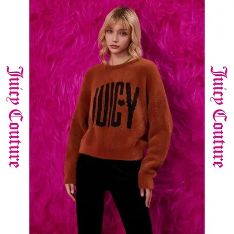 美拉德撞色提花Logo圆领女式毛衣图片