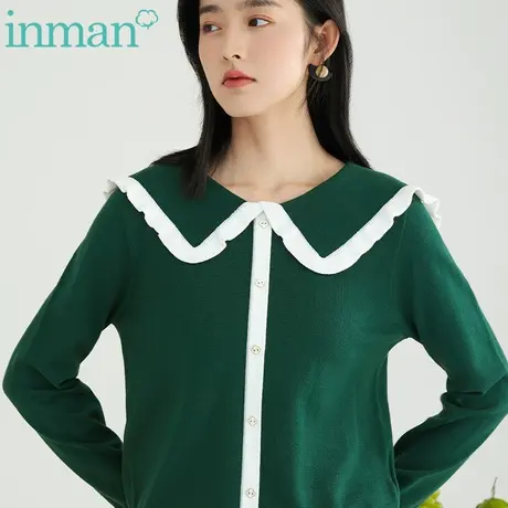 茵曼旗舰店娃娃领针织衫毛衣女春秋小上衣早秋温柔气质2022新款图片