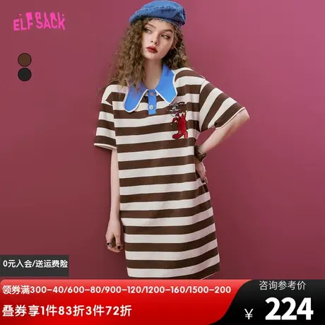 妖精的口袋条纹polo连衣裙女2023夏季新款t恤裙复古宽松休闲裙子图片