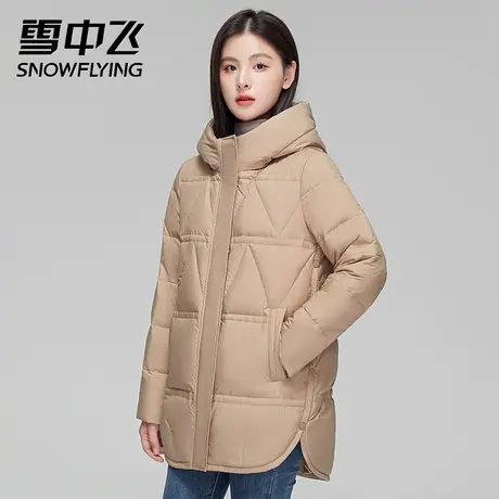 雪中飞羽绒服女2023新款冬季中长款连帽偏厚宽松户外时尚韩版外套商品大图