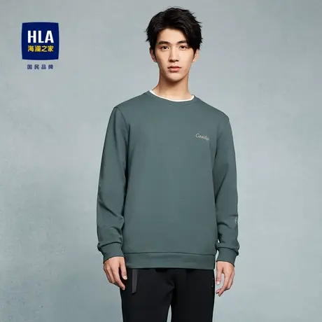 HLA/海澜之家休闲时尚长袖T恤23秋新微弹精致绣花圆领套头上衣男图片
