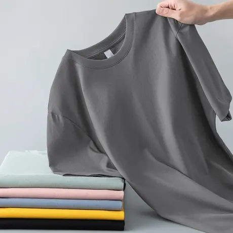 纯棉短袖t恤男装圆领上衣服夏季潮流宽松全棉半袖打底衫纯色体恤商品大图