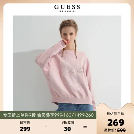 GUESS女士休闲纯色百搭oversize运动刺绣卫衣-V2GQ00FL04D商品大图