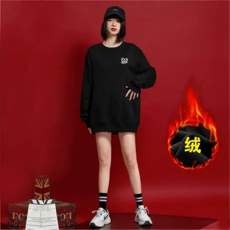 国潮牌2023本命年高街宽松情侣加绒加厚卫衣冬季无帽学生男女同款商品大图