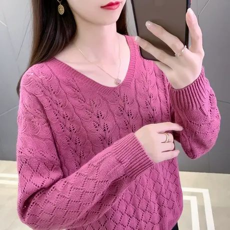 秋装2023新款秋季镂空针织衫女薄款上衣罩衫宽松早秋镂空衫打底衫商品大图