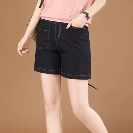 韩潮袭人松紧腰直筒牛仔短裤女2023夏新款薄款显瘦宽松阔腿休闲裤商品大图