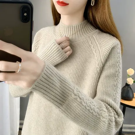 2023秋冬新款半高领毛衣女套头宽松外穿针织衫女打底衫洋气内搭女图片