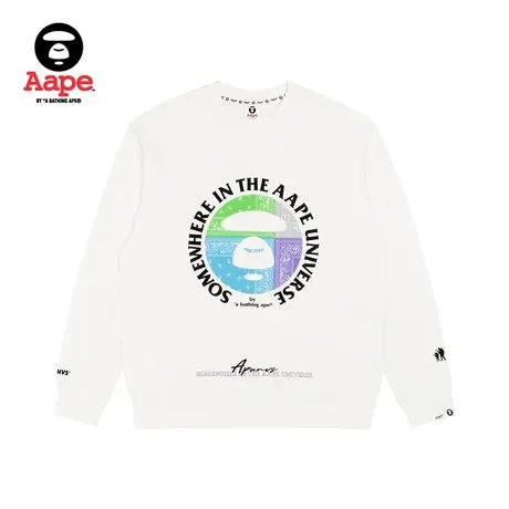 Aape旗舰店男装秋冬猿颜字母印花彩色拼接圆领卫衣3883XXJ商品大图