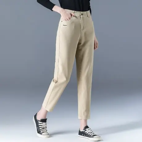 卡其色哈伦裤子女2023新款高腰萝卜裤休闲女裤夏季薄款九分老爹裤图片