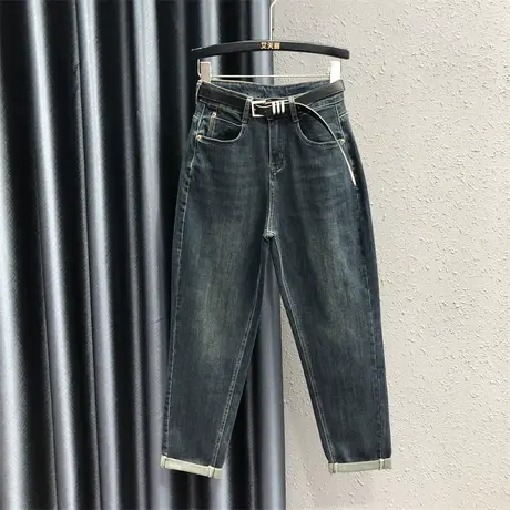 欧货简约休闲小脚老爹裤23女秋新款显瘦高腰弹力牛仔哈伦裤百搭潮商品大图