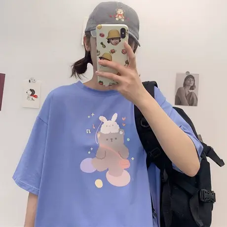 网红纯棉短袖t恤女2020宽松韩版学生bf慵懒风半袖ins超火上衣服潮图片