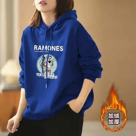 克莱因蓝色卫衣女新款2023爆款时尚洋气上衣春秋款长袖连帽外套潮图片