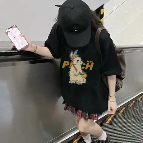 正肩短袖情侣t恤女夏季仿棉上衣春秋内搭宽松长袖打底衫显瘦体恤商品大图