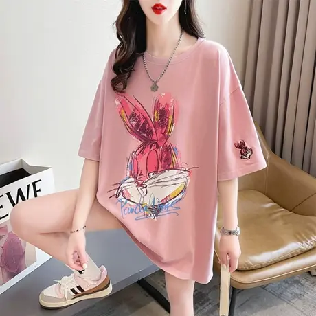 小众设计感短袖t恤女夏季韩版宽松大码女装中长款小个子半袖上衣图片