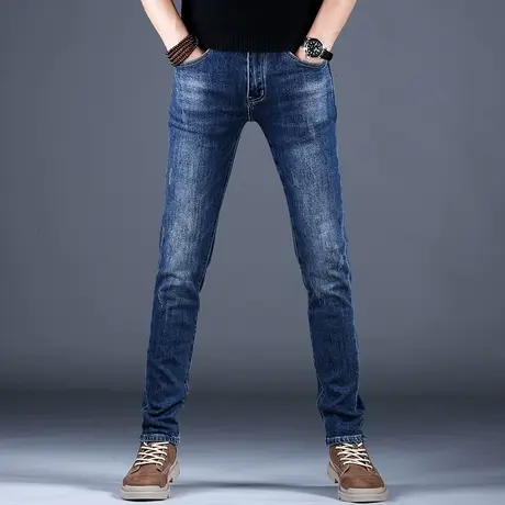 2023男士新款牛仔裤男春秋修身深蓝刺绣花小脚裤百搭棉弹男潮牌裤图片