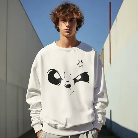 oversize港风圆领重磅卫衣男潮牌ins简约大码男装情侣秋冬款加绒商品大图