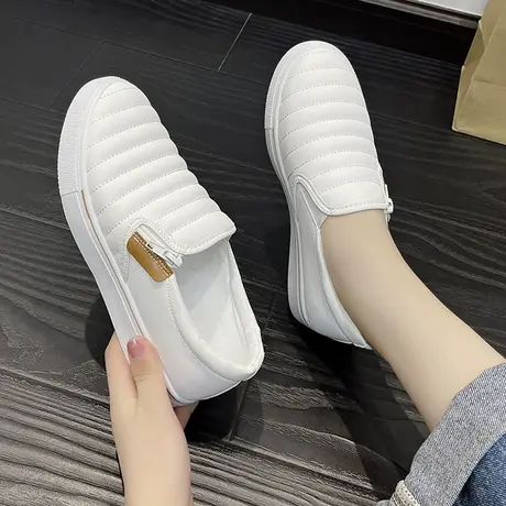 帆布鞋女2023秋季新款学生一脚蹬平底小白鞋圆头浅口套脚休闲布鞋商品大图