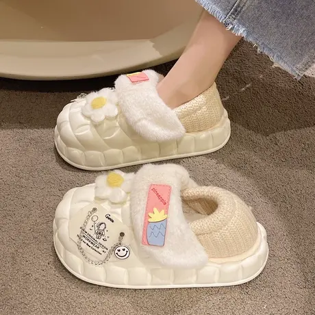 可拆卸棉拖鞋女冬季包跟外穿可爱保暖室内家居防滑防水厚底棉鞋男商品大图