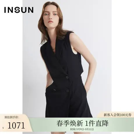 INSUN恩裳夏季双排扣后开叉弹力西式连体裤商品大图