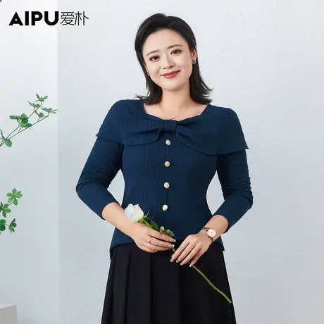 爱朴气质大码女装2024春季新款法式系带针织上衣女胖mm显瘦上衣女商品大图