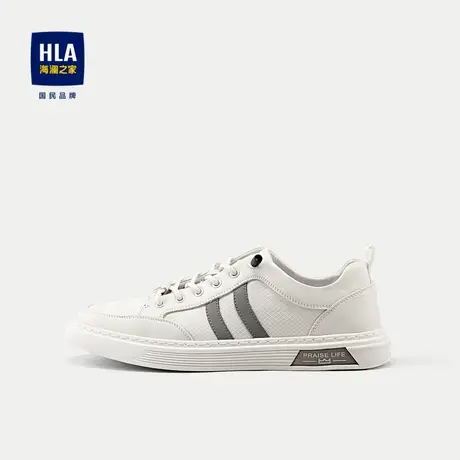 HLA/海澜之家含牛皮革休闲鞋抽绳系带字母刺绣圆领透气鞋子商品大图