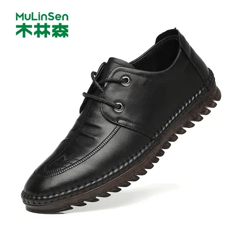 木林森男鞋2023春季新款商务休闲皮鞋男款真皮软面软底英伦鞋子男商品大图