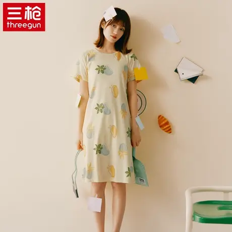 三枪睡衣女睡裙短袖新款夏天纯棉居家全棉可外穿家居服女士裙子图片