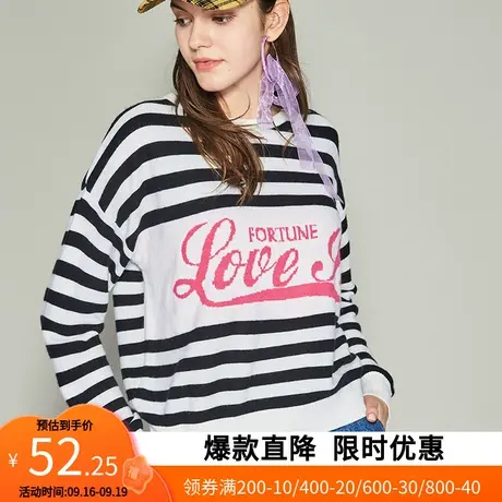 艾格2023春季羊毛个性简约韩系百搭条纹长袖套头针织衫Y110商品大图