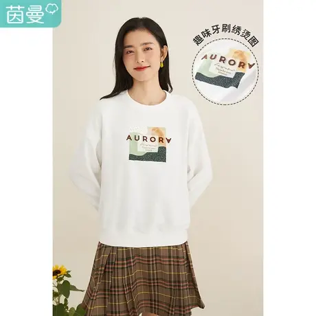 茵曼立体绣花套头卫衣女2022春季新款设计感印花宽松小个子上衣潮图片